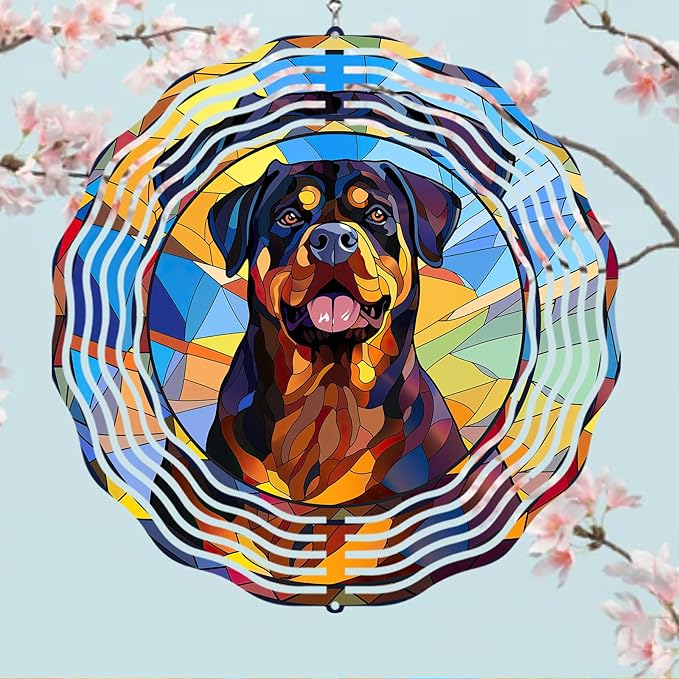 Rottweiler Dog Wind Spinners Outdoor Dog Memorial Gifts, 3D Metal Kinetic Hanging Garden Wind Spinner, Spinner Decor, Wind Sculptures for Outdoor & Indoor, Window, Yard Decor (Rottweiler 2)