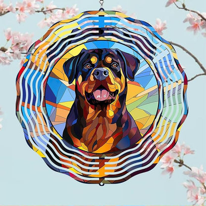 Rottweiler Dog Wind Spinners Outdoor Dog Memorial Gifts, 3D Metal Kinetic Hanging Garden Wind Spinner, Spinner Decor, Wind Sculptures for Outdoor & Indoor, Window, Yard Decor (Rottweiler 2)