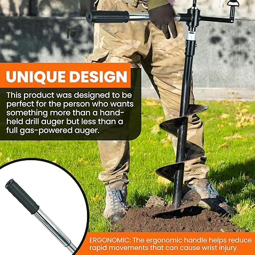 Auger Post Hole Digger 6" Wide 32" Deep - Earth Auger - Trench Digger - Hole Digger for Fence Posts - Post Digger - Hole Digger Tool - Electric Post Hole Digger Handles - Hand Auger Post Hole Digger