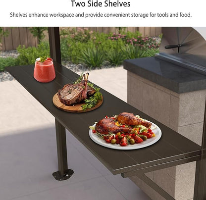 PURPLE LEAF 6' X 9' Hardtop Grill Gazebo for Patio Permanent Metal Roof with 2 Side Shelves Deck Yard Tent Aluminum Garden Outside Sun Shade Outdoor BBQ Canopy