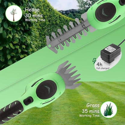 Lichamp 2-in-1 Electric Hand Held Grass Shear Hedge Trimmer Shrubbery Clipper Cordless Battery Powered Rechargeable for Garden and Lawn, CGS-3602 Grass Green