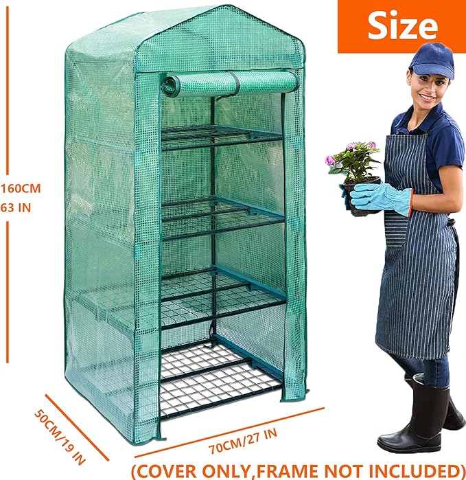Greenhouse Replacement Cover with Roll-Up Zipper Door PE Plant Gardening Greenhouse Cover for Gardening Plant Frost Protection Wind Rain Proof Greenhouse Cover (Fit for 27×19×63 Inches (Green))