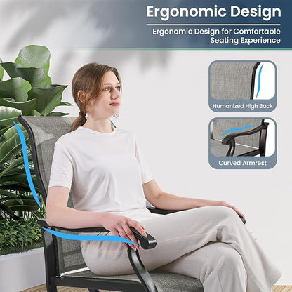 Amopatio Patio Swivel Chairs Set of 6, Outdoor Swivel Rocker Dining Chairs with All Weather Textilene High Back & Metal Frame, for Backyard Deck Lawn Garden (Light Gray)
