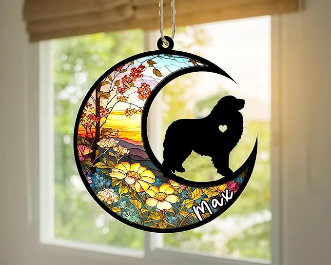 Personalized Dog Memorial, Custom Name Great Pyrenees Dog Christmas Ornament with Name, Custom Breeds, Pet Loss Light Catcher, Gifts for Lovers Loss of Pet Sympathy on Mothers Day Christmas