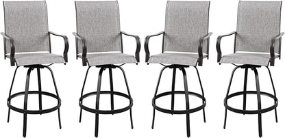 Vongrasig 4 Piece Patio Swivel Bar Chairs, All Weather Metal Textile High Swivel Bar Stools Chairs, Outdoor High Top Bistro Set for Backyard, Lawn Garden, Balcony, Light Grey