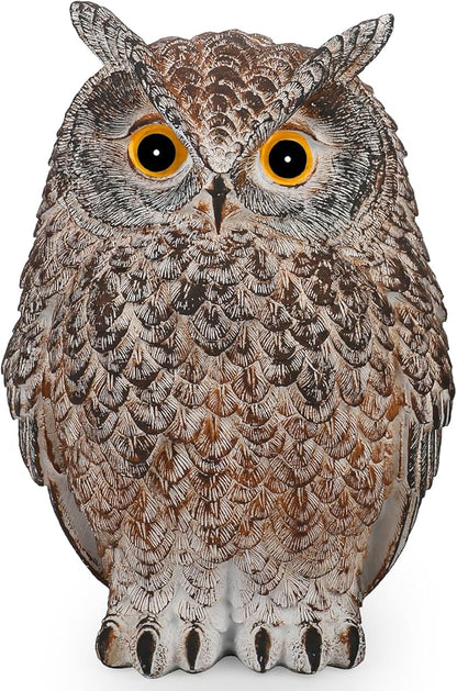 8.3" Realistic Owl Statue for Indoor & Outdoor Decoration, Effective Birds Deterrent for Garden, Patio, Yard, Fake Owl Suitable for Home Decor (Brown)