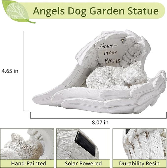 Pet Cat Solar Garden Memorial Statue – Outdoor Resin Angel Kitty with Solar Light, Guardian Angel Kitten Memorial Gift for Patio, Lawn, Yard, or Garden Decor