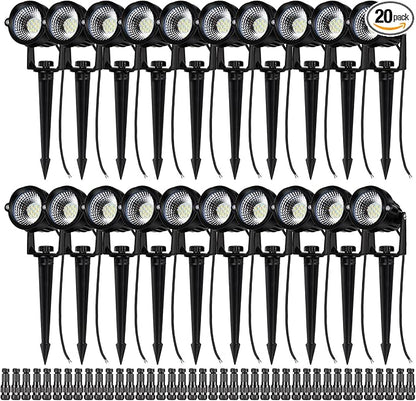 12W Landscape Lights Low Voltage LED Landscape Lighting Spotlight Waterproof Garden Pathway Christmas Decorative Lights Outdoor, 20 Pack with Connector (Natural White)