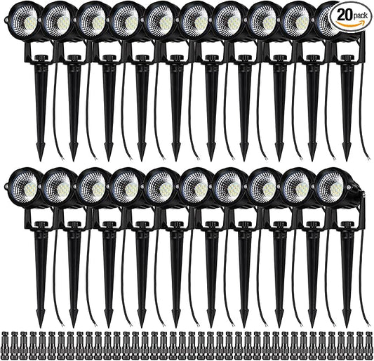 12W Landscape Lights Low Voltage LED Landscape Lighting Spotlight Waterproof Garden Pathway Christmas Decorative Lights Outdoor, 20 Pack with Connector (Natural White)