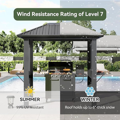 Aoxun Grill Hardtop Gazebo 5'x8', Aluminum Frame Canopy with Galvanized Steel Roof for Outside BBQ Party, Outdoor Metal Pavilion with Double Side Shelves for Backyard, Patio and Deck