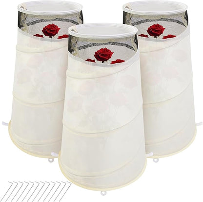 3 Pcs Pop Up Rose Cones for Winter Protection, 20" x 13" x 9" Winter Rose Collars Protective Cover, Freeze Protection Roses Bush Cover for Protecting Against Frost Wind and Animals Eating