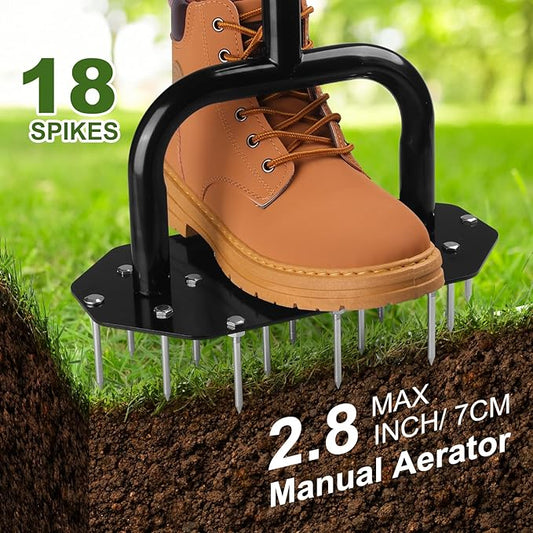 Lawn Aerator Spike Aeration Tool, Manual Grass Aerator Tool with 18 Iron Spikes, 37 Inch Manual Air Aerator Tool, Heavy Duty Lawn Aerating Tool for Grass, Yard