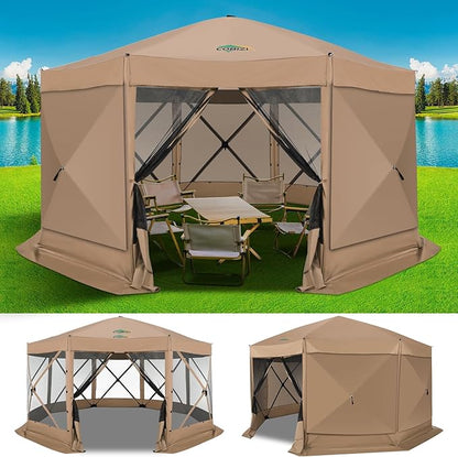 COBIZI 15x15ft Extra Large Pop Up Gazebo Canopy Tent with Mosquito Netting, Spacious Easy Set-Up Screened Shelter, Durable Outdoor Pavilion with Ground Stakes, Perfect for Patio, Backyard, Khaki