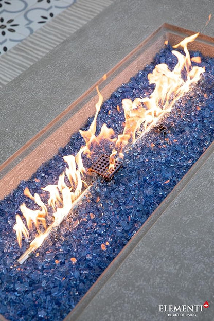 Elementi+ | Bundle Riviera Gas Fire Pit Cast Concrete 60" Rectangular Fire Table, Outdoor Fire Pit Electronic Ignition | Canvas Cover, Fire Glass and Burner Lid Included | Light Gray | Propane Gas