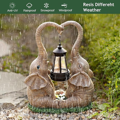 Elephant Statue Garden Decor with LED Solar Lights-Set of 2 Good Luck Elephant Outdoor Statue Christmas Decorations for Yard Patio,Porch,Home -Mothers Day Gifts for Women, Mom, Grandma