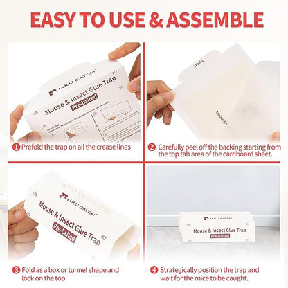 LULUCATCH Mouse Traps, 12 Pack Pre-Baited Sticky Mouse Traps Indoor for Home, Foldable Non-Toxic Bulk Sticky Pads, Glue Traps for Rats, Bugs, Spider, Mice, Cockroach, Pet Safe Pest Control ﻿