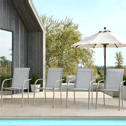 Patio Chairs Set of 8, Outdoor Dining Chairs with Breathable Textilene Fabric, Stackable Patio Chairs for Lawn, Garden, Backyard, Poolside, Beige