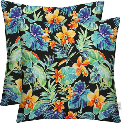 RSH DECOR: Square Throw Pillows Set of 2 | 24” x 24” | All-Weather Spun Fabric | Water and Fade-Resistant | Outdoor Accent Pillows for Patio Furniture | Beachcrest Caviar