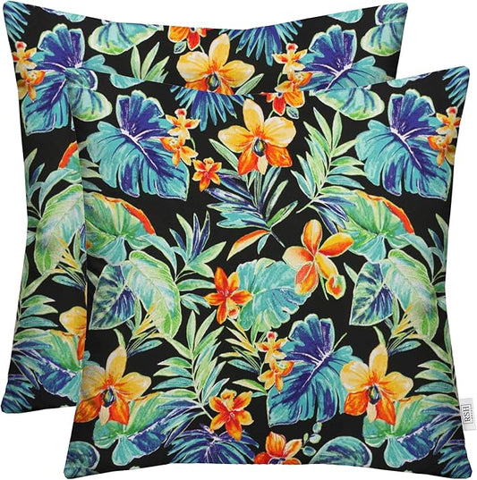 RSH DECOR: Square Throw Pillows Set of 2 | 24” x 24” | All-Weather Spun Fabric | Water and Fade-Resistant | Outdoor Accent Pillows for Patio Furniture | Beachcrest Caviar