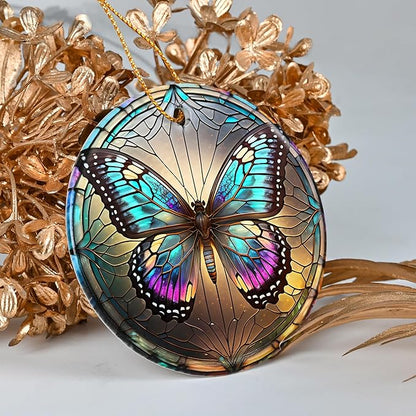 Colorful Ceramic Butterfly Christmas Ornament for Tree, Holiday Decor, Butterfly Lovers Gifts, Christmas Ornament Gift Ideas