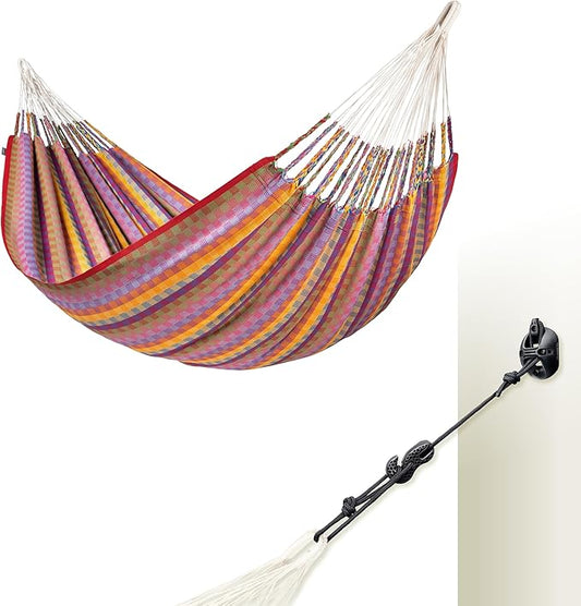LA SIESTA® Flora Classic Cotton Hammock & Wall Mount Kit for Walls Ceilings & Square Beams - Indoor Outdoor Hammock Bed, Portable Hammock, 2 Person Hammock - Extra Large King Hammock, Flowers