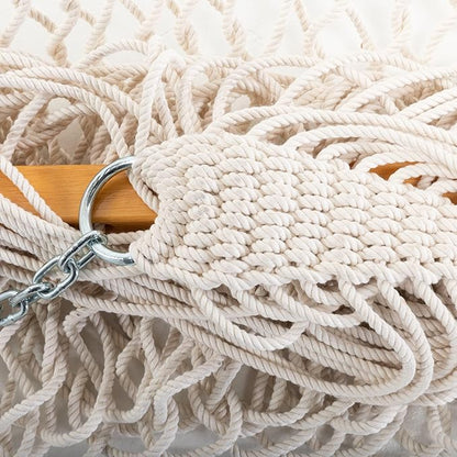 Original Pawleys Island Deluxe Oatmeal DuraCord Rope Hammock – 13 ft. x 65 in, 2-Person, 450 lb Capacity, Oak Spreader Bar, Zinc-Plated Hardware, Handcrafted in The USA
