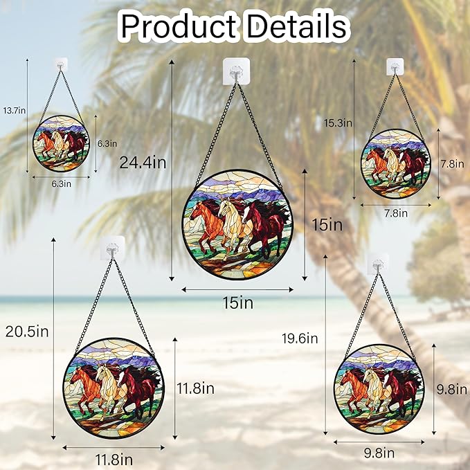 Stained Glass Window Hanging, Galloping Horses Sun Catcher for Door Home Decor Colorful Suncatcher Christmas Mother's Day Birthday Gifts for Women Men Mom and Nana 9.8 in