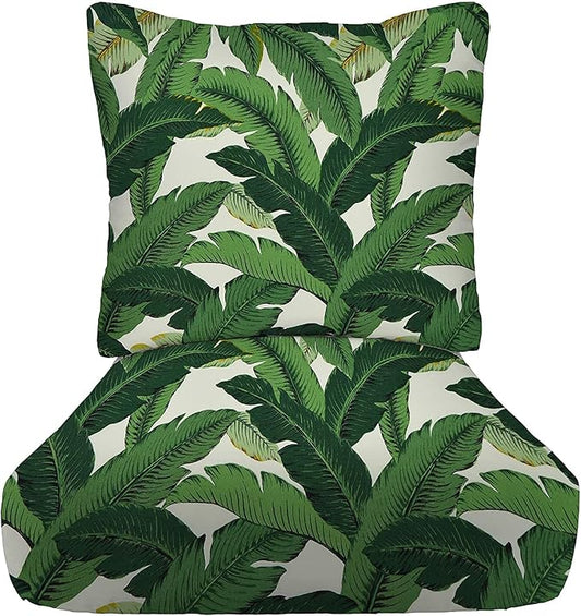 RSH DECOR: Deep Seating Cushion with Pillow Back | 23” x 26” Seat | All-Weather Spun Fabric | Water and Fade-Resistant | Outdoor Chair Cushion Set for Patio Furniture | Swaying Palms Aloe