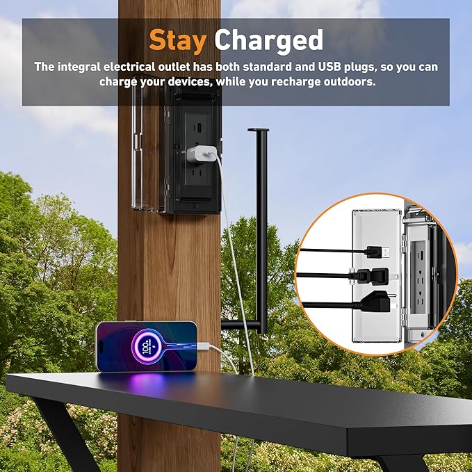Modern Shade Woodberry Grill Gazebo 6' X 12', Cedar Wood Gazebo with Dual bar Tops & Shelves, Patio Pavilion with Galvanized Steel Roof, USB and USB-C Charging Ports for Patio, Garden