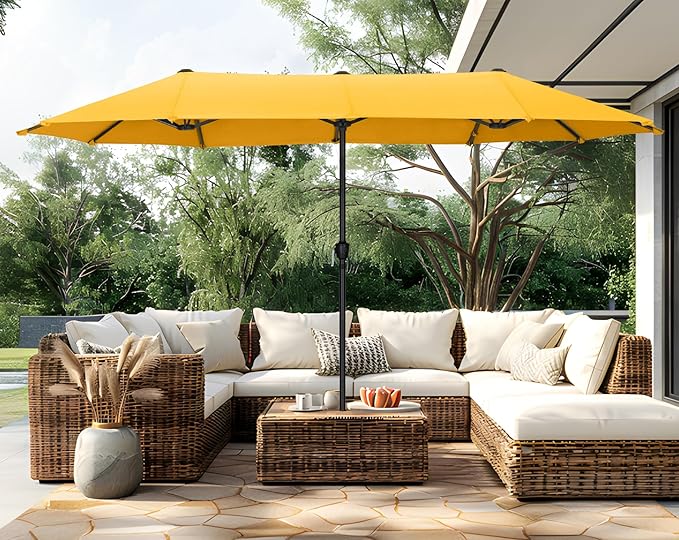 PHI VILLA 13ft Large Patio Umbrellas, Double-Sided Outdoor Market Rectangle Umbrella for Outside, Golden Yellow