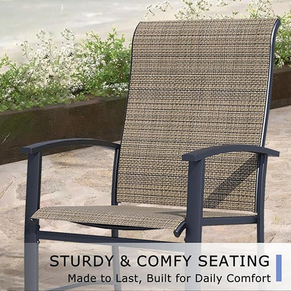 Outdoor Dining Chairs Set of 2, Stackable Patio Chairs with Metal Frame & Textilene Fabric, Perfect for Patio Garden Deck, Mocha