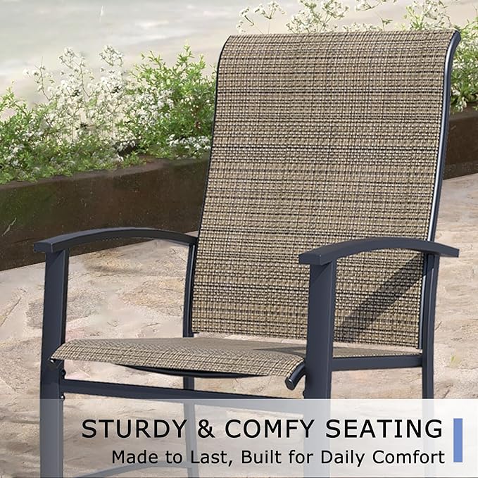 Outdoor Dining Chairs Set of 4, Stackable Patio Chairs with Metal Frame & Textilene Fabric, Perfect for Patio Garden Deck, Mocha