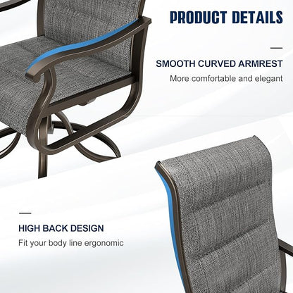 UDPATIO Patio Swivel Dining Chairs Set of 2, Outdoor Dining Chairs High Back with Padded All Weather Breathable Textilene, Metal Rocking Frame for Lawn Garden Backyard, Dark Grey
