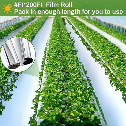 4 x 200 Ft Highly Reflective Film Roll Heavy Duty Horticulture Film Roll for Outdoor Indoor Plant Grow Tent Warm House Greenhouse Room, 2 Mil Silver