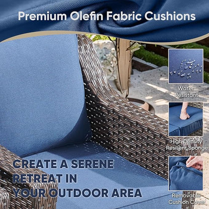 Outdoor Wicker Chair Set of 2-Outdoor Patio Chairs with Deep Seating Patio Dining Chairs for Deck Balcony Poolside Backyard-Brown/Blue