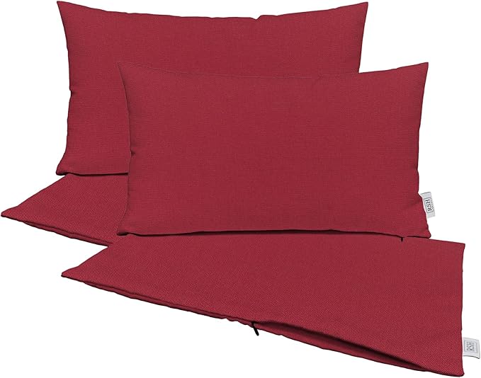 RSH DECOR: Sunbrella Pillow Covers Set of 4 | Covers Only - 26" x 16" | Outdoor Lumbar Pillow Covers Crafted with Sunbrella Performance Fabric | Canvas Burgundy