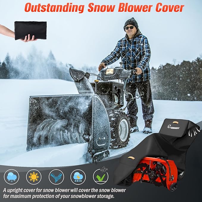 Snow Blower Cover,Heavy Duty 840D Snowblower Covers Waterproof Outdoor with Waterproof Strip,Air Vent,2 Reflective Handles,Windproof Buckle,Universal Protective Cover for Snow Thrower Shovel Storage