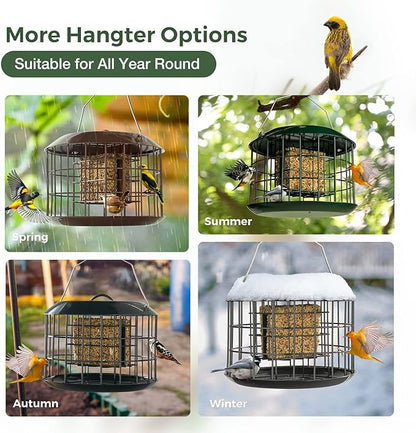 Kingsyard Squirrel Proof Suet Feeder, Cage Bird Feeders for Outdoors Hanging, All Metal, Double Suet Cake Capacity, Tray & Weatherproof, Green