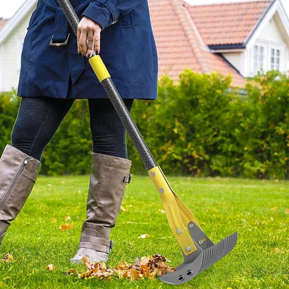 19-Tine Cold-Pressed Steel Dethatcher Rake - 72 inch Adjustable Handle, Ergonomic Grip, Rust-Resistant - Perfect for Gardens, Lawns, Fields, & More - Senior-Friendly Design