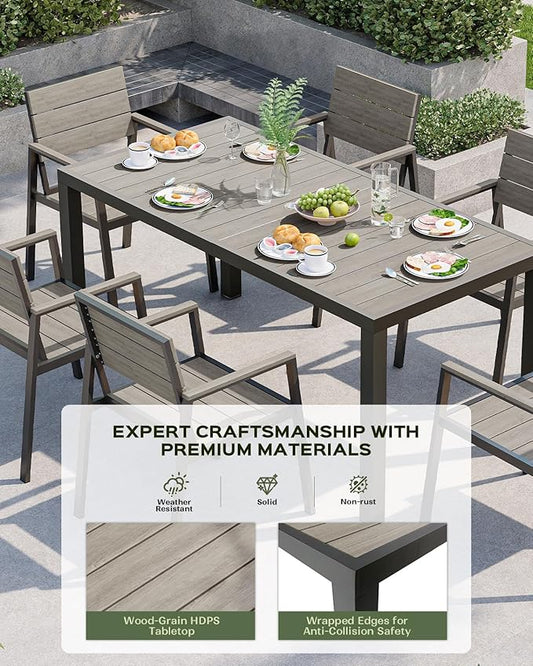 Outdoor Dining Set, Patio Table and Chairs of 4, Aluminum Outdoor Furniture Set with Umbrella Hole, HDPS Patio Dining Table Set for 4 (Gray)