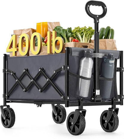SONGMICS Small Collapsible Wagon with 400 lb Dynamic Weight Capacity, Foldable Wagon Cart, Folding Camp Cart with Wheels, for Outdoor, Yard, 90 L, Slate Gray UGFW909G01