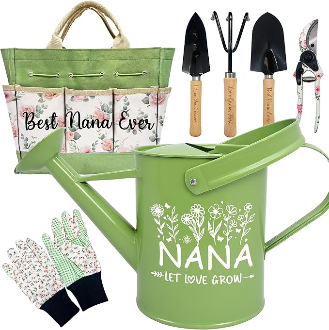 Nana Gifts, Garden Kit Nana Birthday Gifts from Grandkids Floral Gardening Tools and Durable Garden Tools Organizer Tote, Ideal Gardening Set for Women on Christmas Plant Lover Present