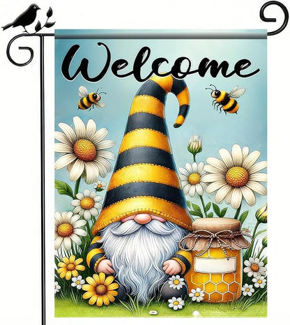 Welcome Spring Garden Flag Daisy Honey Garden Decoration 12x18 Double Sided Garden Outdoor House Spring Yard Flags for Outdoor Lawn and Patio Seasonal Farmhouse Flag