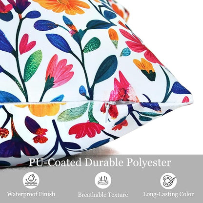 Outdoor Pillow Covers 12x20 Inch Set of 2 Floral Printed Boho Throw Pillows Cases Waterproof Lumbar Garden Cushion Sham for Spring Summer Patio Funiture Tent Balcony Bench Sofa Couch