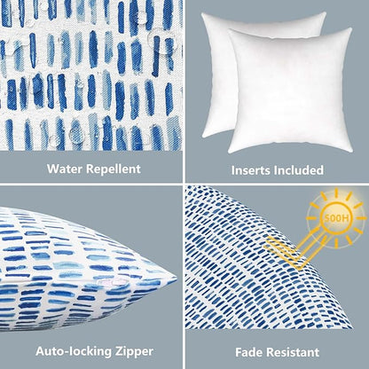 LVTXIII Outdoor Throw Pillows, Decorative Throw Pillows with Inserts, 16"x16" Square Pillows for Bed, Couch, Sofa and Patio Furniture, Set of 2, A Pebble Blue