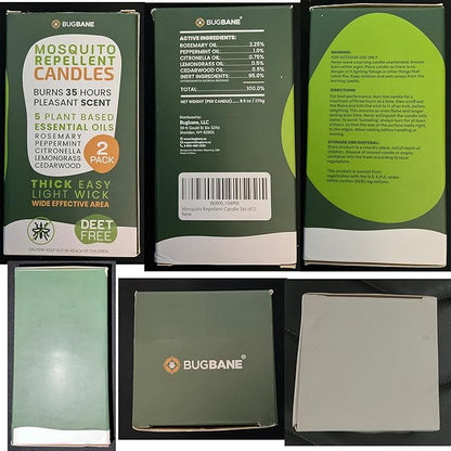 2 Mosquito Candles for Outside. Citronella Candles Outdoor Large. DEET Free with 5 Natural Essential Oils. Insect Fly Bug Candle Repellent Outdoor. Mosquito Repellent Candle Indoor Home Patio Camping