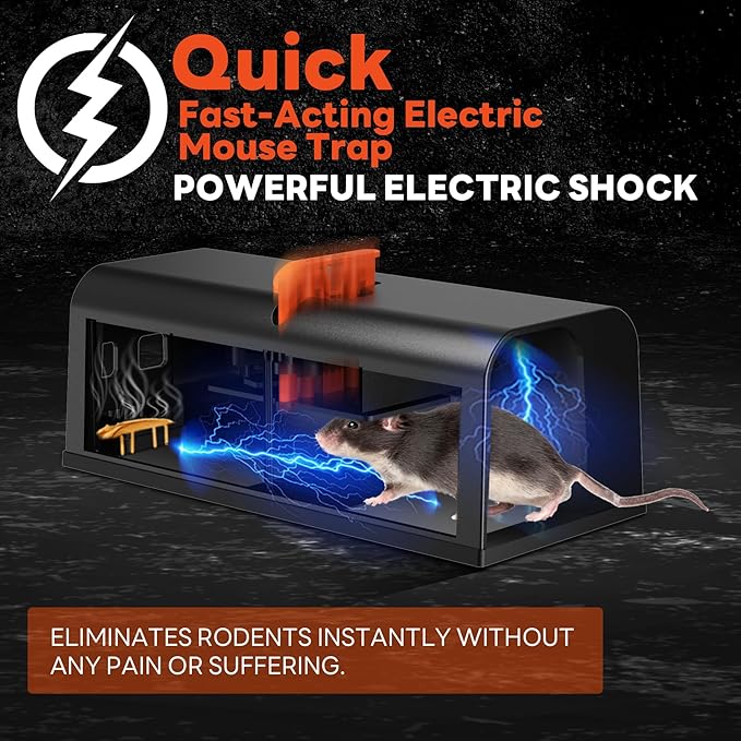 Electric Mouse Trap, 2 Pack Indoor Reusable Electric Mouse Trap Zapper with Anti-Escape Design & Dual Power, Electronic Rat Trap with No-Touch Cleaning for Kitchen, Garage