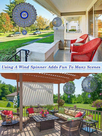 Evil Eye Wind Spinner-3D Metal Hanging Wind Spinners, Perfect Ornament Gifts for Women/Men, 12 Inch Spinfinity Wind Spinner for Outdoor & Indoor Decorations, Yard Art, Garden Decoration