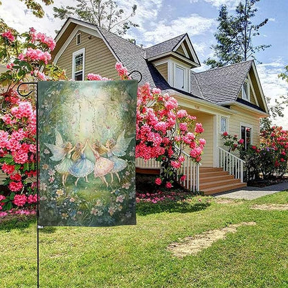 Fairy Flowers Garden Flag Vertical Double Sided Outdoor Yard Flags 12.5x18 Inch Burlap Banners for House Lawn