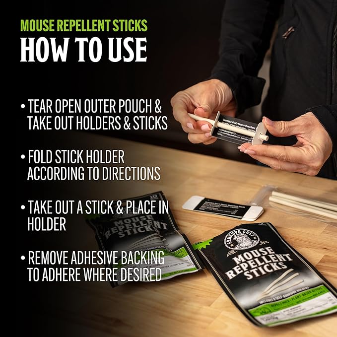 Grandpa Gus's Natural Mouse Repellent Stick, Patented Delivery of Concentrate Peppermint Scent, Plant-Based, Humane Rodent Repellent for Home, Campers & RVs, Pack of 10